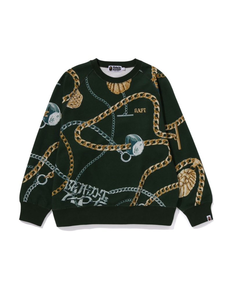 Sweatshirt Bape Jewels Crewneck Vert Foncé Homme | QRM-90087143